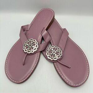 Brighton Lavender Alice Sandal Thong Flat Leather Womens Sz 10M Silver Medallion